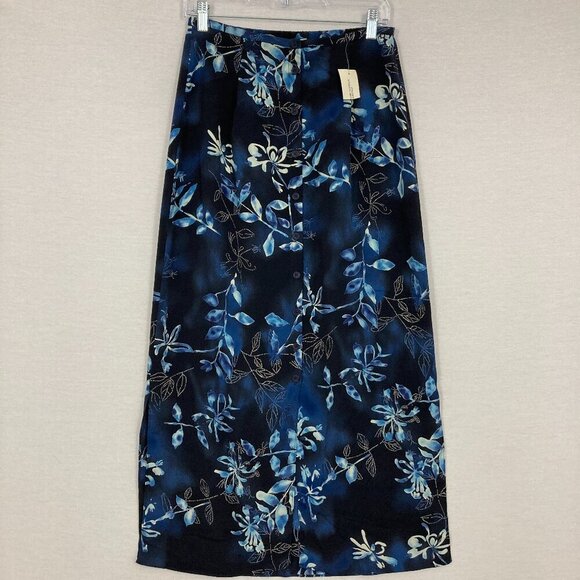 NWT Vintage Max Studio Navy Floral Whimsigoth Dark Fairy Midi Skirt Medium Y2K - Picture 1 of 11